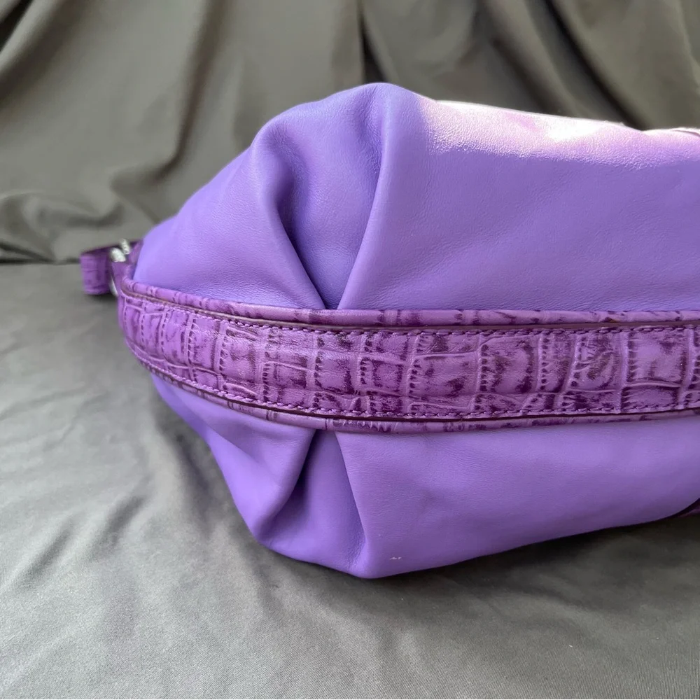 Judith Ripka Purple Leather CROCO Embossed Pewter Wrap Pocket Hobo Shoulder Bag - Picture 7 of 16